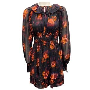 ULLA JOHNSON BLACK / ORANGE VALERIAN PRINT ADARA DRESS